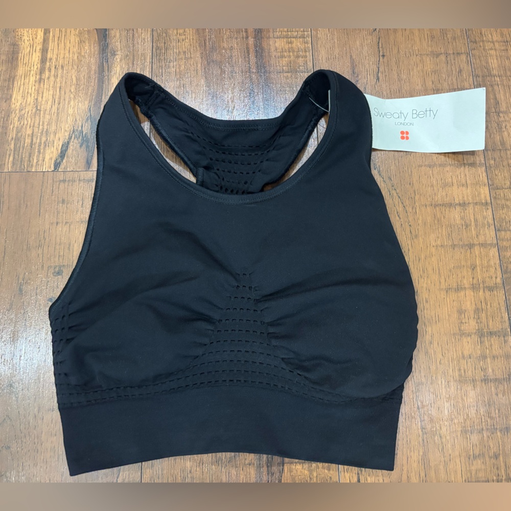 Sweaty Betty Stamina Workout Sports Bra Black Running Activewear Gym Yoga NWT